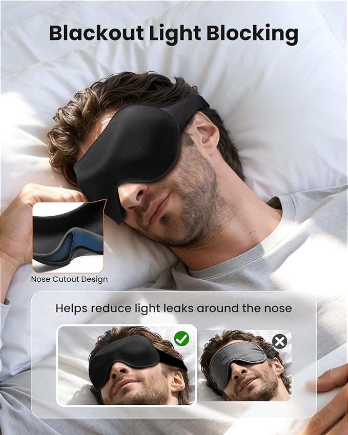 3 Pack Sleep Masks for Women Men: Zero Eye Pressure Airplane Travel Essentials - 100% Blackout Eye Masks for Sleeping - Side Sleep Comfort Cover for Lash Extensions