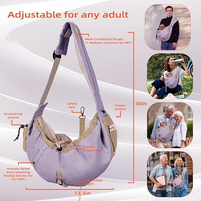 Dog Carrier Sling,Dog Carriers for Small Dogs & Cats Under 20 lbs,Puppy Carrying Backpack Pet Purse with Pockets,Adjustable Shoulder Strap,Hands Free for Travel (Purple)