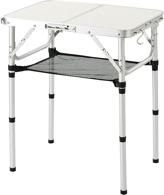 YUFIFAIRY Folding Table Small, 24''L x16''W Camp Aluminum Table with Adjustable Height Legs, Indoor Outdoor Lightweight Portable Folding Aluminum Dining Table for Picnic Camping 2-Feet（10"/19"/27）