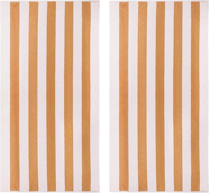 COTTON CRAFT Oversized XL Beach Towel - 2 Pack 39 x 68 inches Big & Huge Beach Blanket Towel - 100% Cotton Velour Thick Plush 450 GSM Super Soft Luxury - Pool Picnic Bath Towel - Cabana Stripe Linen