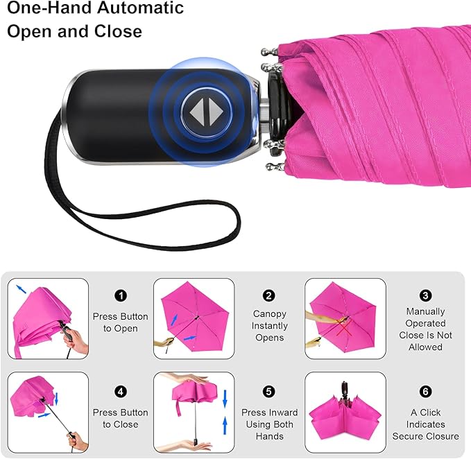 Compact Travel Umbrella for Purse - Flat Handle, Waterproof for Light Rain