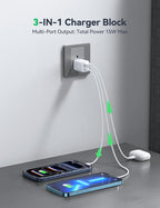 JOYROOM iPhone 14 13 Charger Fast Charging, 3-Port GaN USB C Block, 30W Type C Charging Block with Foldable Power Adapter for iPhone 12/13/14/15/16/17, iPad, Galaxy, and More (Pink)