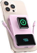 Magnetic Portable Charger for iPhone with Built-in Cable,10800mAh Wireless Power Bank for Magsafe Travel Essential,6-in-1 25W PD Fast Charging USB C Battery Pack for iPhone 17/16/15/14, Apple Watch