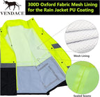 VENDACE Class 3 High Visibility Rain Suits,Rain Gear for Men Yellow/Lime Reflective Hi Vis Safety Rain Work Jacket,Pants