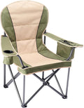 NEWBULIG Oversized Folding Camping Chair for Adults, Portable Outdoor Collapsible Chairs, 500 LBS Heavy Duty Support, with Cup Holders, Side Cooler & Pockets, for Lawn, Fishing, Hiking, Green
