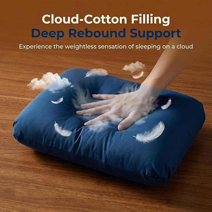 RAINFLOW Memory Foam Pillow - Ergonomic Neck & Back Support Pillow for Sleeping, Travel, Relaxation, Soft & Comfortable Pillow for Long Trips and Lounging