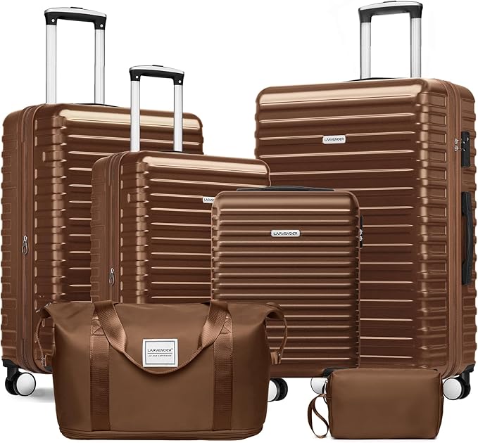 LARVENDER Luggage 6 Piece Expandable Luggage ABS Hardshell Carry on Suitcase with Spinner Wheels TSA Lock, Large Checked Travel Suitcase for Women and Men, Mocha(16/20/24/28/DB/TB)