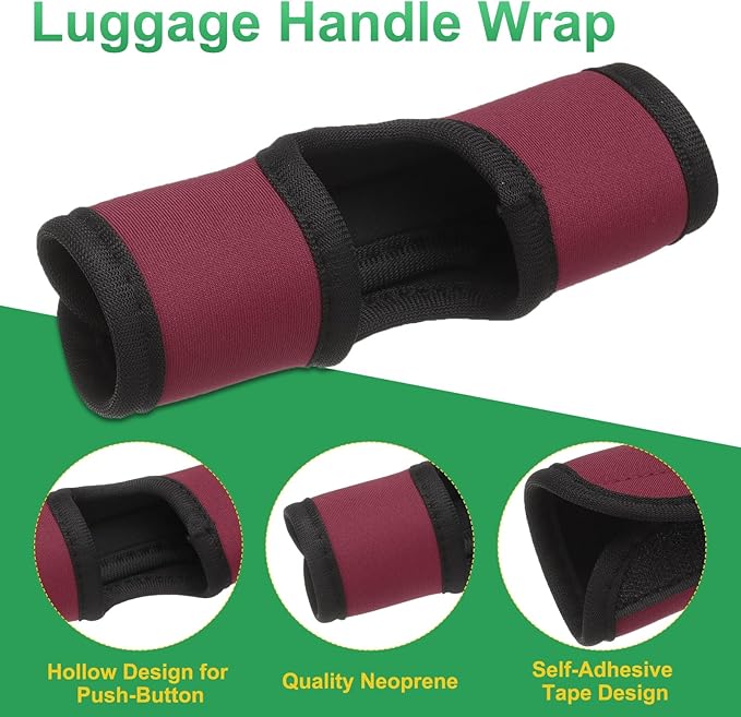 uxcell 5 Pcs Luggage Handle Wrap, Hollow Neoprene Handbag Grip Cover Protector Luggage Identifiers Suitcase Handle Wraps for Luggage Suitcase Travel Bags, Wine Red