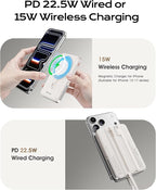 for Magsafe Portable Charger,10000mAh Magnetic Power Bank with Foldable Stand,PD22.5W Fast Charging with USB-C Cable,Wireless Portable Charger for iPhone 17/16/15/14/13/12 Series, Creamy White
