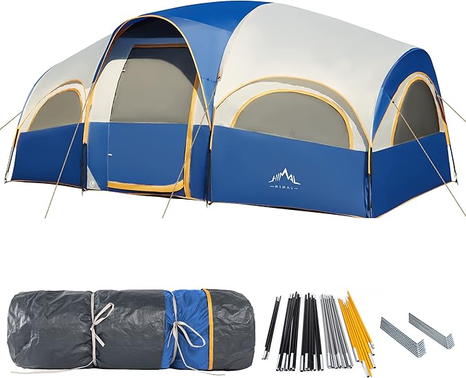 GoHimal 8 Person Tent for Camping, Waterproof Windproof Family Tent with Rainfly, Divided Curtain Design for Privacy Space, Portable with Carry Bag