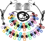 2 Pack Camping Clothesline Portable 12 Clothespins, Camping Accessories Travel Clothesline for Outdoor Indoor, Retractable Clothes Line Elastic Clothesline for Camper Hotel Room