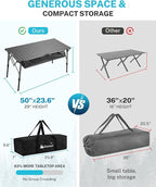 Gonex 50" Camping Table with Adjustable Height Legs for Uneven Ground, Portable Folding Aluminum Roll Up Table with Mesh Pocket for Camping, Picnic, BBQ, Cooking