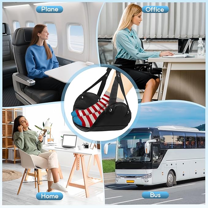 1-Pack Airplane Foot Hammock, Adjustable Plane Foot Rest for Long Flight, Plane Travel Essentials to Relax Your Feet, Foot Rest for Air Travel, Desk & Car