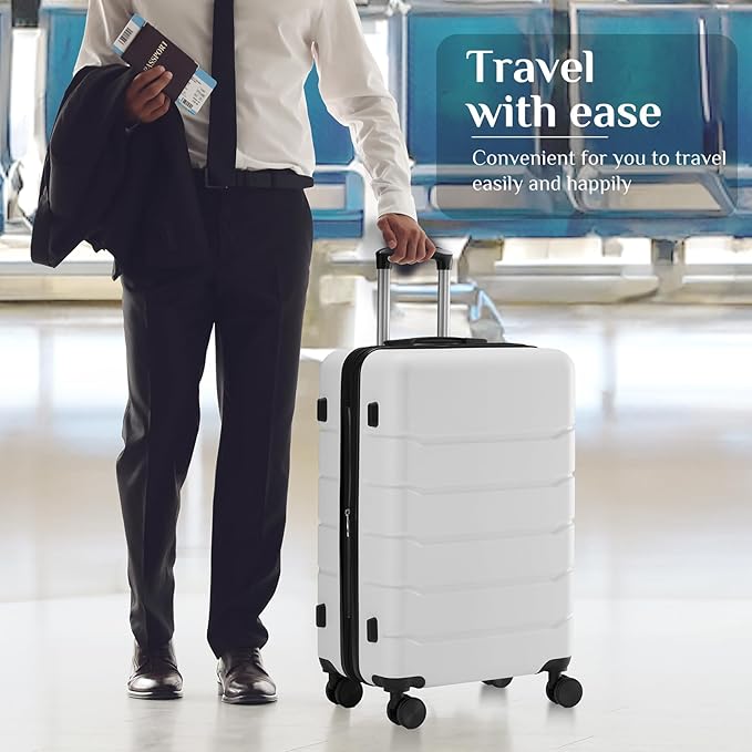 OLIXIS 28 Inch Luggage, Hardside Checked Suitcase with Spinner Wheels, Lightweight ABS Hard Shell Travel Luggage, TSA Approved Lock, Expandable Large Suitcase for Business & Travel–White