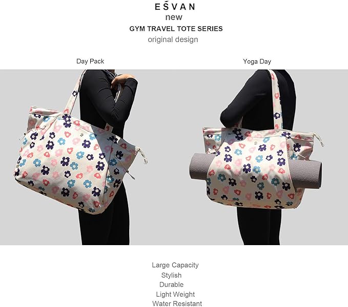ESVAN Corduroy Yoga Tote Bag Gifts for Women Drawstring Yoga Mat Bag for Office Workout Travel Carryall Pilates Gym