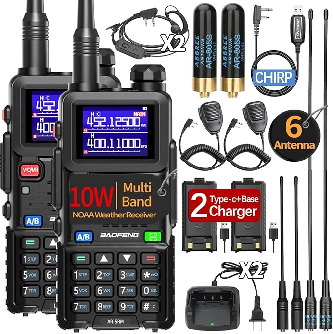 Baofeng Radio Ham Radio Handheld UV-5R Upgrade Long Range Rechargeable AR-5RM 10W NOAA Weather Emergency Tactical Two Way Radio with Programming Cable for Survival Gear Hunting Camping,2 Pack