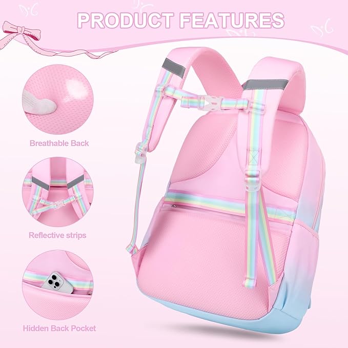 DIGOBAY Backpack for Girls, 3PCS Girls Backpack for School with Lunch Bag Pencil Case, Cute Kids Teens Bookbag for Kindergarten Elementary Preschool Middle School