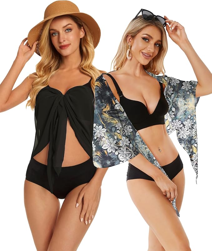 CHICGAL 2 Pieces Women Beach Sarong Bathing Suit Wrap Skirt Sheer Bikini Swimsuit Cover Ups for Swimwear