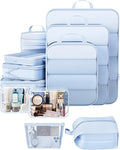 Veken 11 Set Compression Packing Cubes for Travel Essentials,Compressible Expandable Large Luggage Suitcase Organizer Bags for Clothing,Durable Space Saver Storage Bags with Toiletry Bags(Light Blue)