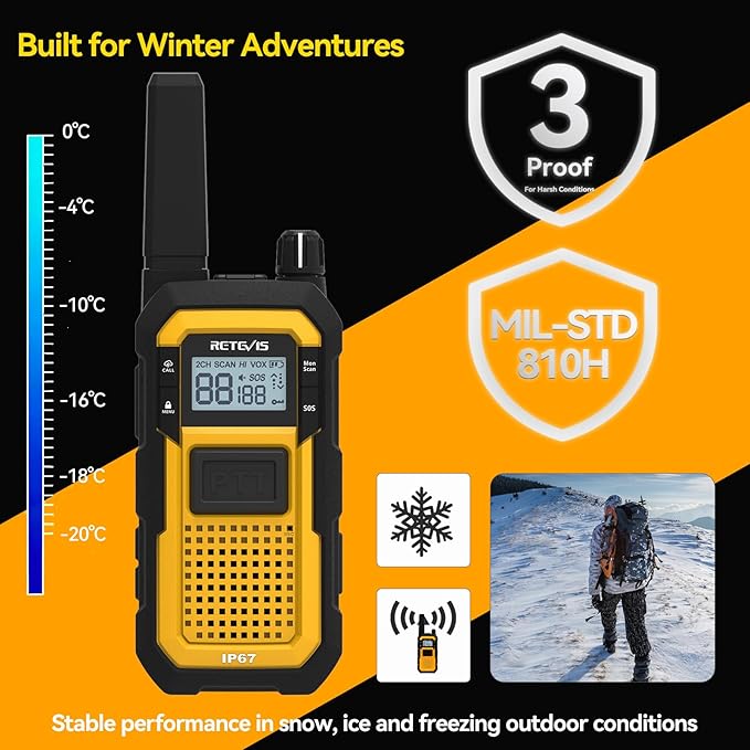 Retevis RB48 FRS Walkie Talkies Long Range, Rugged & IP67 Waterproof & Floating, Mil-Standards 810H Two Way Radio, Heavy-Duty, NOAA, Rechargeable, 20hr Battery, Emergency Radio(2 Pack)