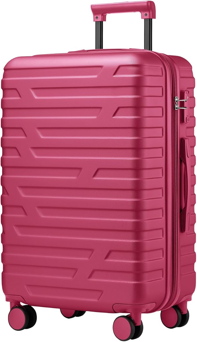 6 Piece Luggage Sets with Bags, Lightweight Expandable Checked Luggage Sets, Hardshell ABS Spinner Wheels Carry on Suitcase with TSA Lock, for Travel, Women Men (Rose Red, 18/20/24/28inch+2bags)
