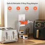 3-Pack 3 Way Plug Adapter, ETL Listed 3 Outlet Grounded Wall Outlet Splitter, 3 Prong Multi Outlet Adapter, 15A 125V 1875W, Power Splitter for Home, Office or Travel, Orange.