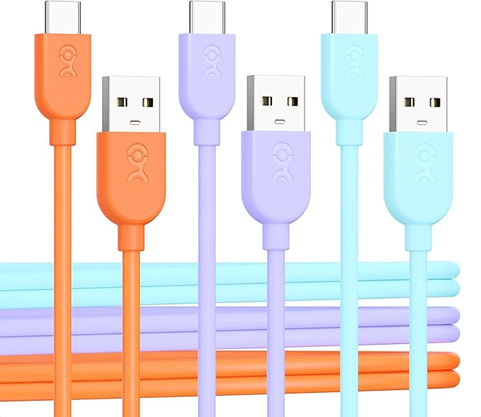 Cable Matters 3-Pack Short USB A to USB C Cable 3ft in Orange Blue Purple, Support Apple CarPlay, Android Auto, USBA to USBC Charging Cable for iPhone 16/15 Pro Max Plus, Galaxy S23
