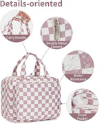 Narwey Hanging Toiletry Bag for Women Travel Makeup Bag Organizer Toiletries Bag for Travel Size Essentials Accessories Cosmetics (Dusty Pink Checkerboard (Medium))