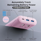 Upgraded Portable Charger 40800mAh Power Bank - Portable Battery with 2 Built in Cables,PD 25W USB C Fast Charging Battery Pack Compatible with iPhone 17 16 15 14 13 Android Phone Tablets etc-Pink