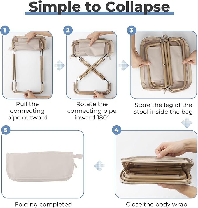 Portable Folding Camping Stool - 1.4Lbs Ultra Lightweight, 220Lbs Heavy Duty, Reinforced Steel Frame, Quick Deploy for Hiking Fishing Camping & Outdoor Events (Beige)