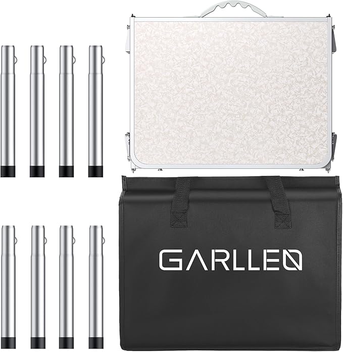 GARLLEN Folding Camping Table, 3-Height Adjustable Portable Folding Camping Table with Storage Bag, Lightweight Picnic Aluminum Table for Camping, BBQ, Outdoor, 34.2" L x 15.7" W, Silver