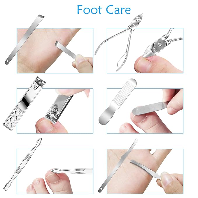 Teamkio 18pcs Manicure Set Pedicure Nail Clippers Set Travel Hygiene Kit Stainless Steel Professional Cutter Care Set Scissor Tweezers Knife Ear Pick Tools Grooming Kits with Leather Case