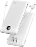 VRURC Portable Charger with Cables and Wall Plug | Power Bank with Cords | 10000mAh Portable Charger with AC Plug | External Battery Pack (Pure White)