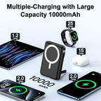 Magnetic Portable Charger, 10000mAh Wireless Power Bank for iPhone with Built-in Cables, 20W Fast Charging for Magsafe Battery Pack with Stand for iPhone Air/17/16/15/14/13/12 and Apple Watch