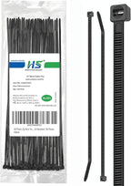 HS 14 Inch Plastic Wire Zip Ties UV Resistant for Fencing Camping Outdoor Purpose 100pcs,50 LBS Strength Heavy Duty Long Cable Tie Wraps 14" Black
