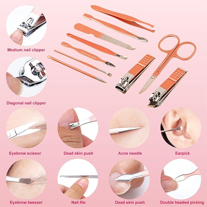 Nail Clippers Set, 10 PCS Professional Manicure Set and Pedicure Kit with Travel Case,Stocking Stuffers, Christmas Gift for Men and Women