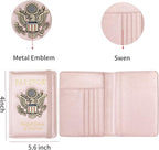 Passport Holder and Card Slot Combo RFID Blocking Leather Travel Passport Wallet for Men and Women US Passport Cover,Rose Gold
