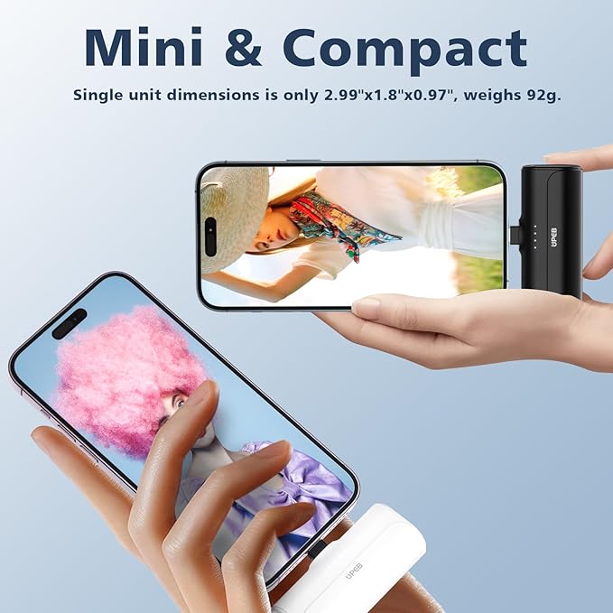 UPEB Small Portable Charger for iPhone 5000mAh 2 Packs with Built in Cable, MFi Certified Compact Power Bank Cordless External Battery Pack for All iPhone Series 14/13/12/11/XR/X/SE/8/7/6 Pro Max