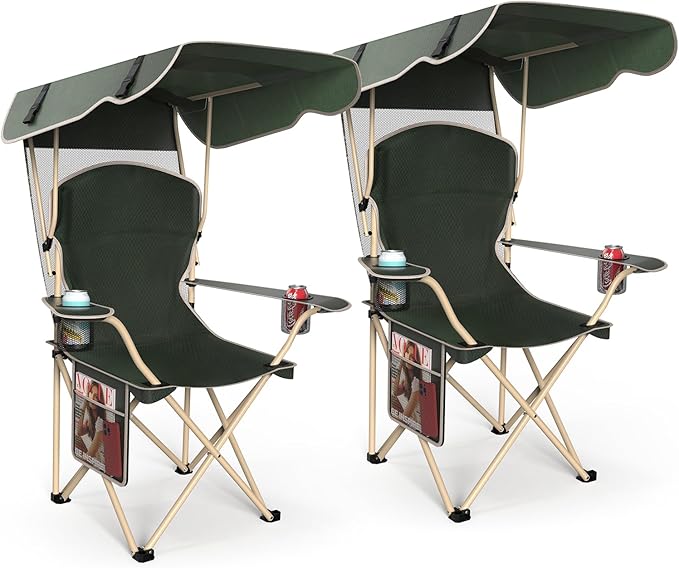 VTOY Portable Camping Chair with Canopy - Folding Chair with Canopy, Durable 600D Oxford Canopy Chair for Camping, Beach, Picnics, Fishing & Sports