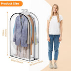 2 Pack Full Clear Garment Bags with Side Zipper, 40" Clothes Covers with 10" Gusset, Transparent Hanging Suit & Coat Covers for Closet Storage, Dresses, Windbreakers, Jackets