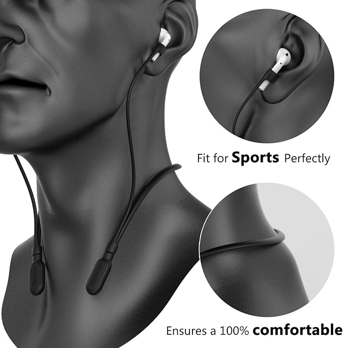 Compatible Airpods Strap, Silicone Anti-Lost Wire Cable Connector Sports Neckband Compatible for Airpods Pro 3/2/1, Airpods 4, 3, 2, 1, Black