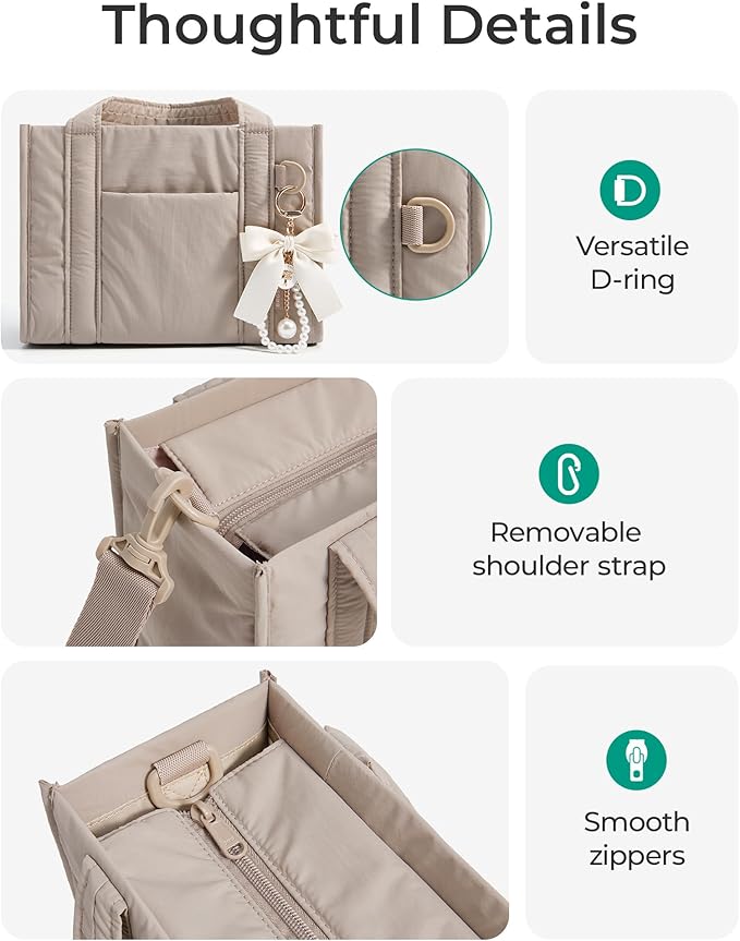 BAGSMART Boxy Tote Bag for Women, Crossbody Bag with Zipper, Crush Bow Purses for Travel Work College