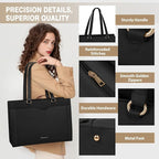 RAINSMORE Laptop Bag for Women 15.6 Inch Work Tote Bag with Detachable Strap & Bow Professional Laptop Tote with Cup Holder