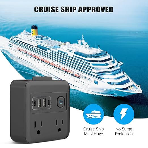 Multi Plug Outlet Extender with 2 USB-A + 2 USB-C & Phone Holder, HITRENDS 1875W/16A 4-Outlet Extender, Non Surge Protector Travel Cruise Ship Essentials, Electrical Wall Splitter for Home Office
