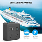 Multi Plug Outlet Extender with 2 USB-A + 2 USB-C & Phone Holder, HITRENDS 1875W/16A 4-Outlet Extender, Non Surge Protector Travel Cruise Ship Essentials, Electrical Wall Splitter for Home Office