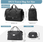 Extra Large Travel Duffle Bag,Carry on Overnight Bag with Shoes Compartment,Weekender Bags for Women for Travel Business Trips Sport Hospital,3 Pcs Set,Black