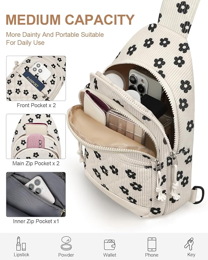 Capolo Sling Bag for Women Men Waterproof Crossbody Bags for Women Trendy Casual Fanny Pack with Convertible Shoulder Strap Chest Bag for Travel Hiking(Flower, Medium)