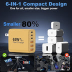 USB C Charger Block, 2-Pack 65W 6-Port USB C Wall Charger iPhone Charger Fast Charging PD Power Adapter+QC Wall Plug Multiport Type C Brick Chargers for iPhone 17 16 15 14 13 12 11 Pro Max XS,Yellow