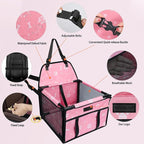 Dog Car Seat Foldable Dog Car Booster Seat Waterproof Breathable Oxford Travel Bag for Small to Medium Dogs, Puppies, and Pets-Pattern Pink-Upgrade