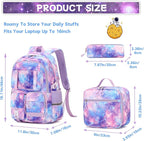 PIG PIG GIRL Backpack for Girls 3pcs Set Kids Backpack with Lunch Box Students Kawaii Book Bag for Elementary Primary Middle School Bags - Ita Backpack - Galaxy